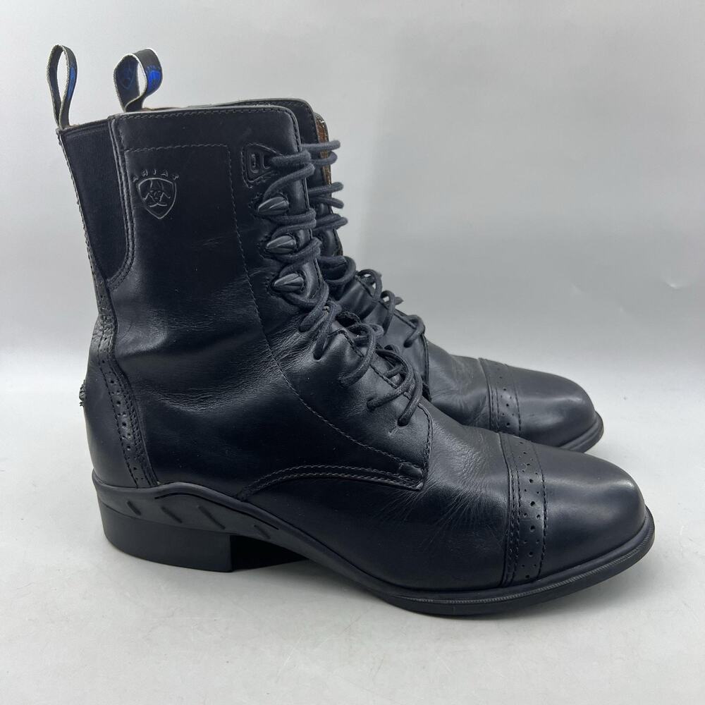 Ariat Heritage Lace Paddock Boots Men Size 9 D Black Leather Lace Up Ankle Shoes